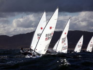 Racing upwind under darkened skies