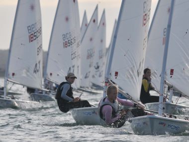 The girls racing hard